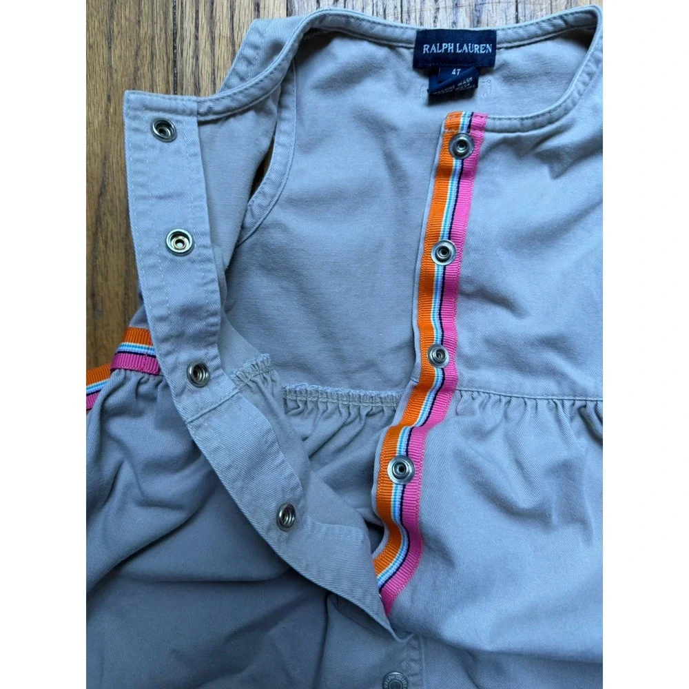 Ralph Lauren Girls Jumper Dress 4T Full Button Front Toddler Beige Cotton EUC!